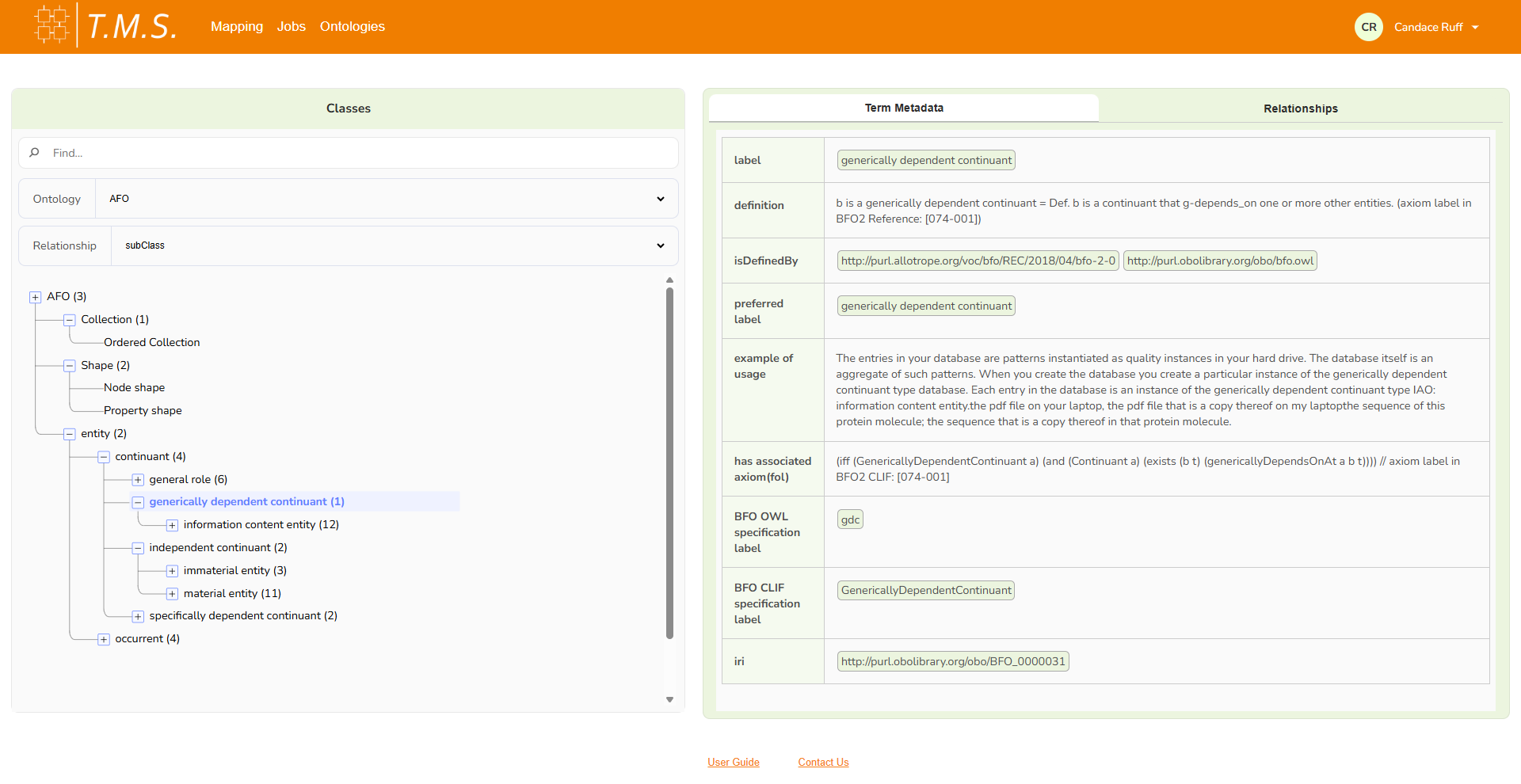 TMS Ontology Viewer interface