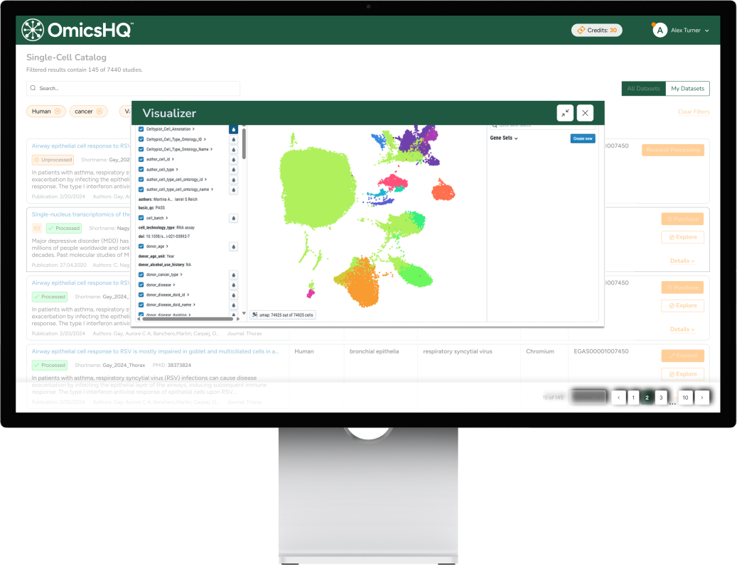 OmicsHQ Single-Cell Catalog with UMAP Visualizer
