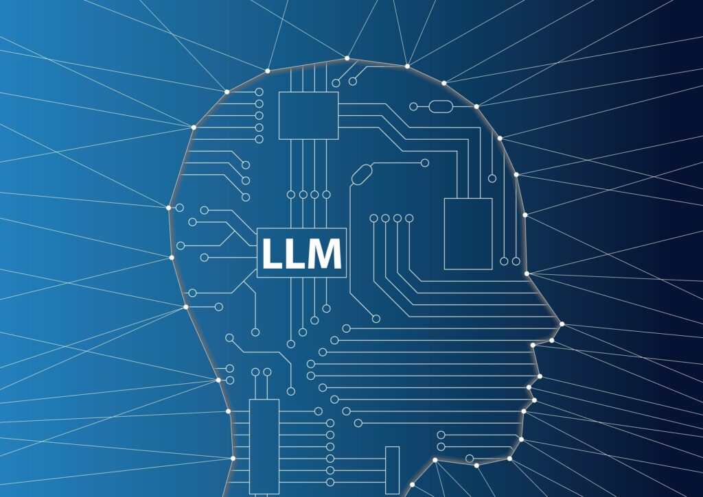 LLM symbol in the head of a person with some lines